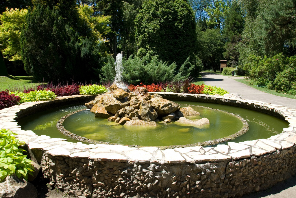 A fountain in a garden